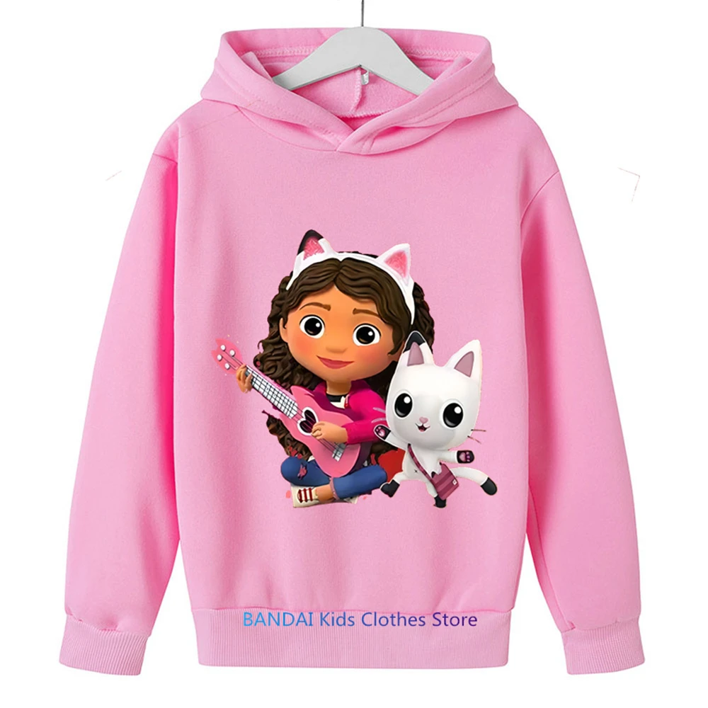 

Children Hoodie Tops Boy Girls Warm Coat Clothing Toddler 3-12 Year Gabbys Dollhouse Anime Print Sweatshirt Spring Red Black
