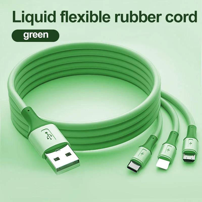 android phone charger cord 3 in 1 Multi Charger Cable For iPhone Samsung Xiaomi Huawei Liquid Silicone Universal Multiple Ports Devices USB Charging Cord types of mobile charger Cables