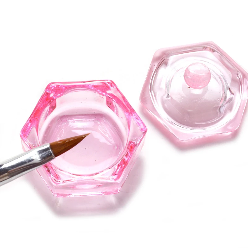 1 Pc Pink Glass Crystal Cup Acrylic for Professional Nails Heart Dappen Liquid Crystal Pwder Clear Acrylic Liquid Monomers Tools 4