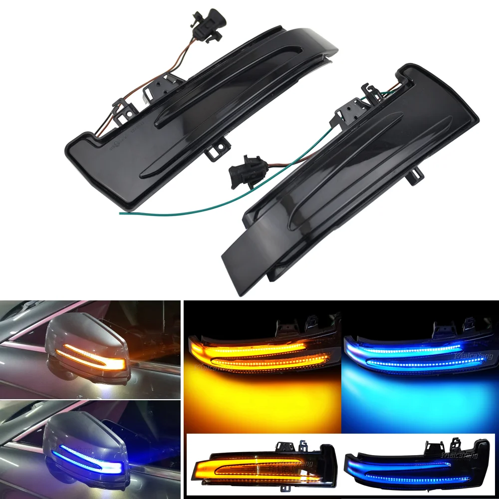 Three T FSFY LED Dynamic Turn Signals Mirror Lights Side Marker Lamp  Blinkers Indicator Yellow+Blue For Mercedes For Benz A/B/C/E/CL/CLA/CLS  GLA/G その他DIY、業務、産業用品