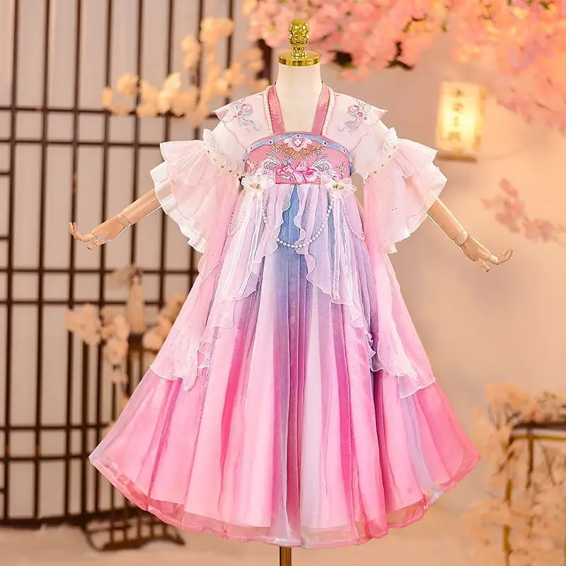 Chinese Hanfu Dress Teenage Girls Costume Summer Pink Tang Dynasty