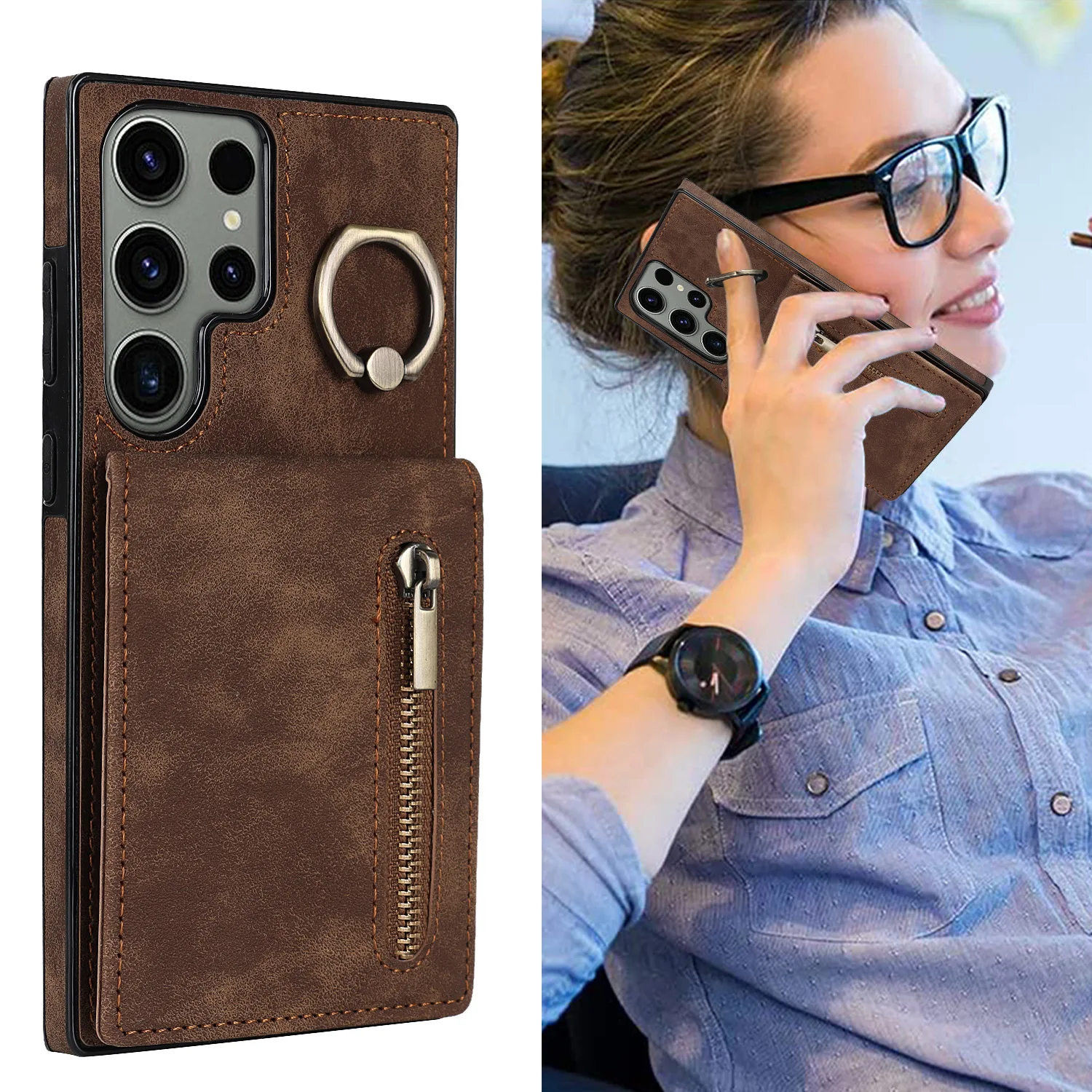 Leather Phone Case with Card Slot & Stand Feature