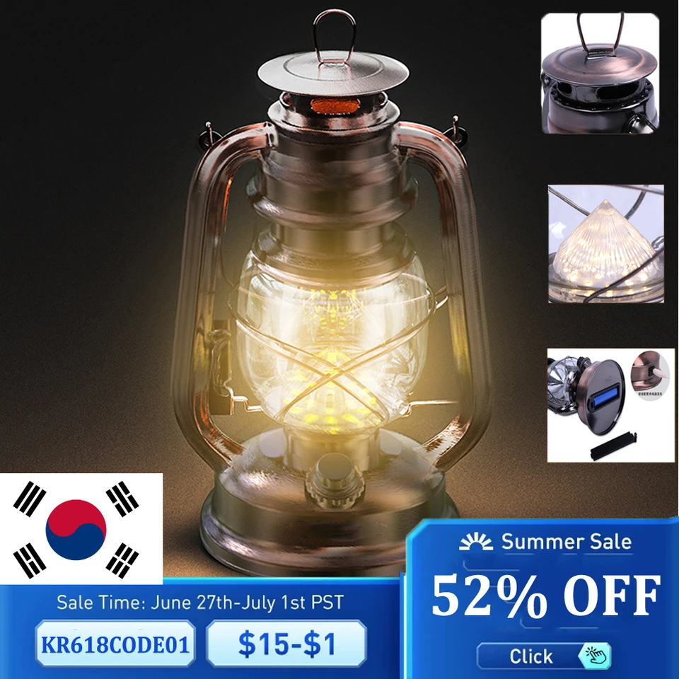 Generic Lanterna da Campeggio Vintage Lampada da Campeggio Vintage Tipo C Ricaricabile 3 modalità Dimmerabile con Gancio Lampada da Tenda a LED Impermeabile per Giardino, Lanterna a Batteria per