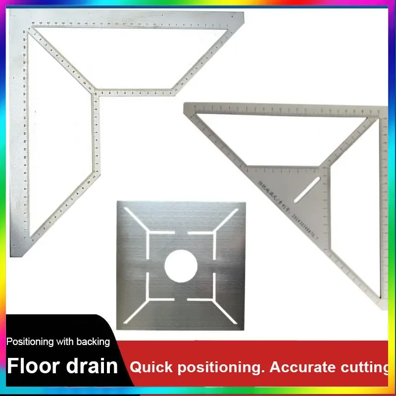 

Multifunction Steel Tile Triangle Ruler Thicken Stainless Steel Floor Drain Ruler Bathroom Practical Measuring Tool