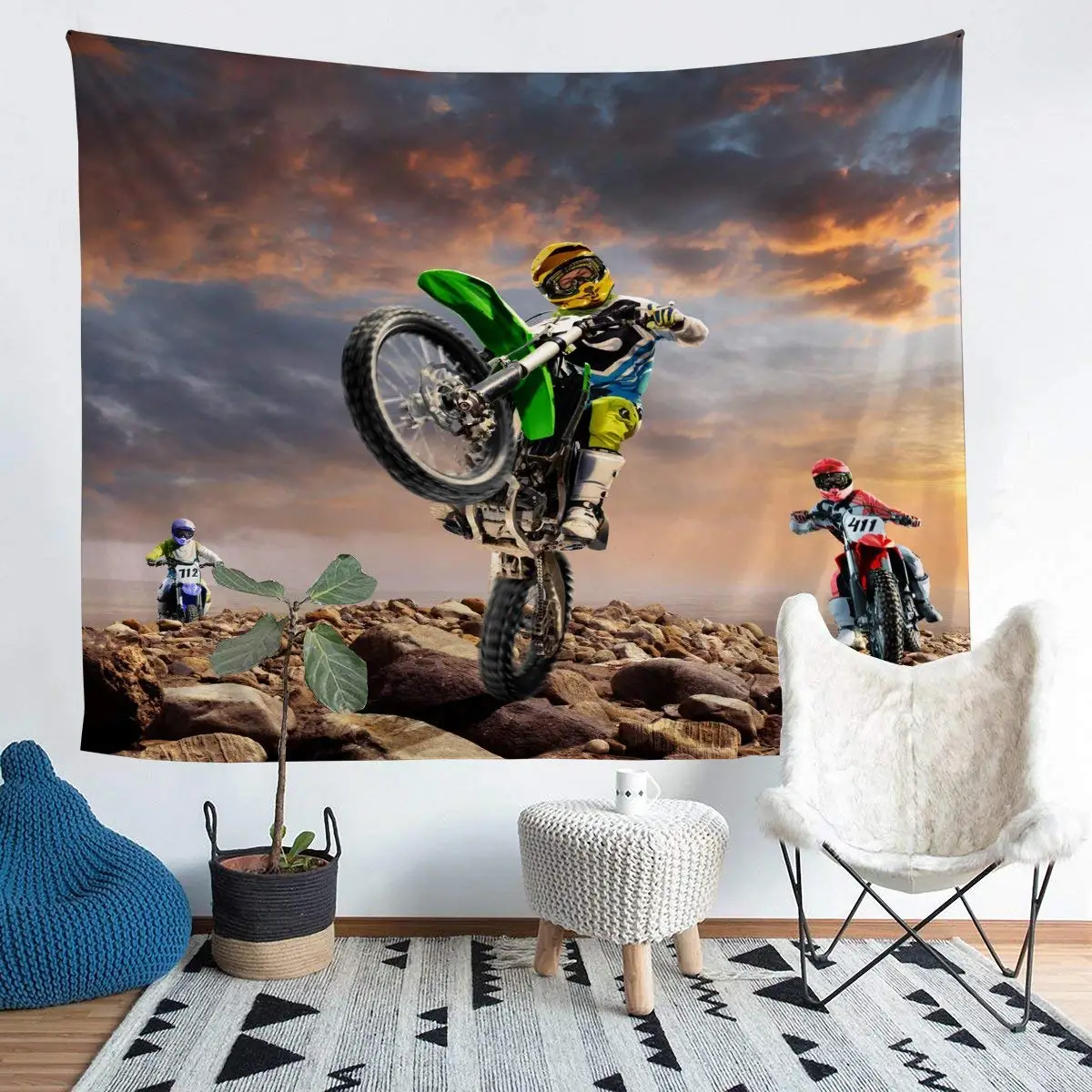 Motocross Racer Tapestry Extreme Sport Tapestry Wall Hanging for Kids Boys Girls Bedroom Decor Wall Art for Bedroom Living Room