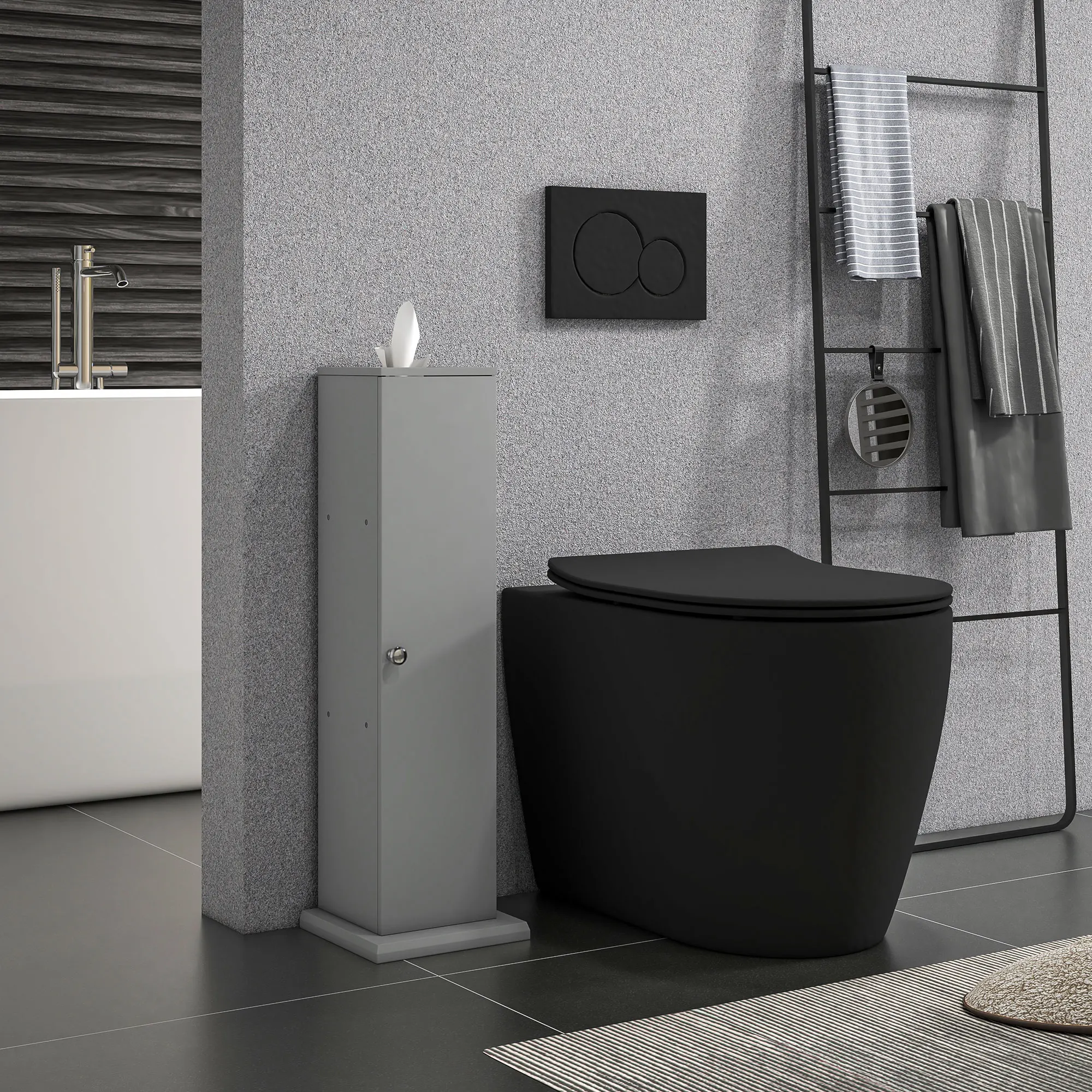 Homcom Toilet Paper Cabinet, Small Bathroom Corner Floor Cabinet with Doors and Shelves, Thin Storage Bathroom Organizer, Gray 2