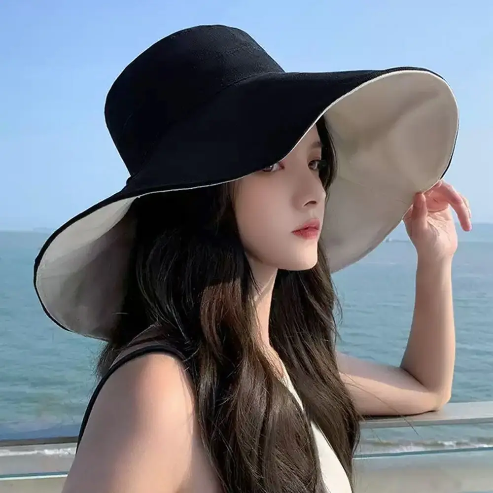 남녀공용 자외선 차단 버킷햇, 접이식 큰 챙, 양면 휴대용 비치 캡, 어부 모자, 용수철 여름