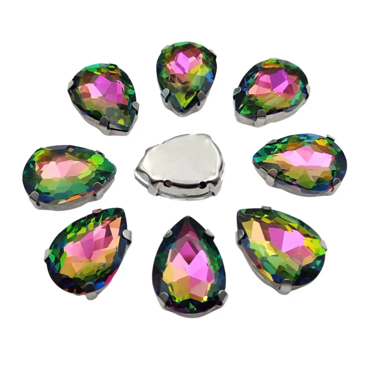 Elegant Teardrop Glass Rhinestones with Silver Metal Claw Base for Needlework Decoration