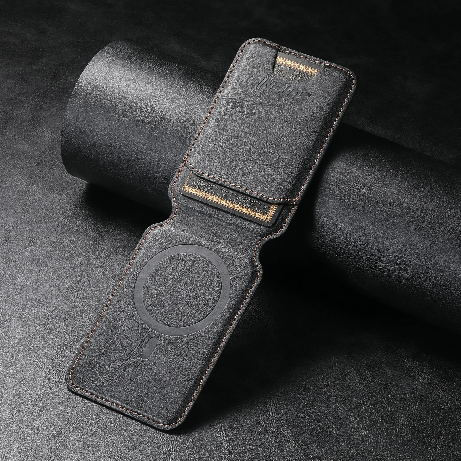 Porta carte di credito magnetico Magsafe per cellulare in pelle di 