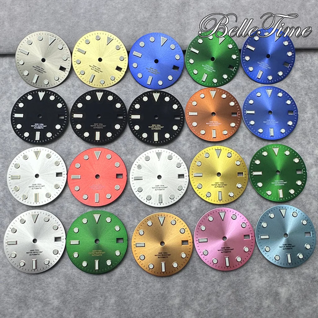 Silver/Gold/Black/Blue/Grey Luminous Date Window Watch Dial, 28.5mm,
