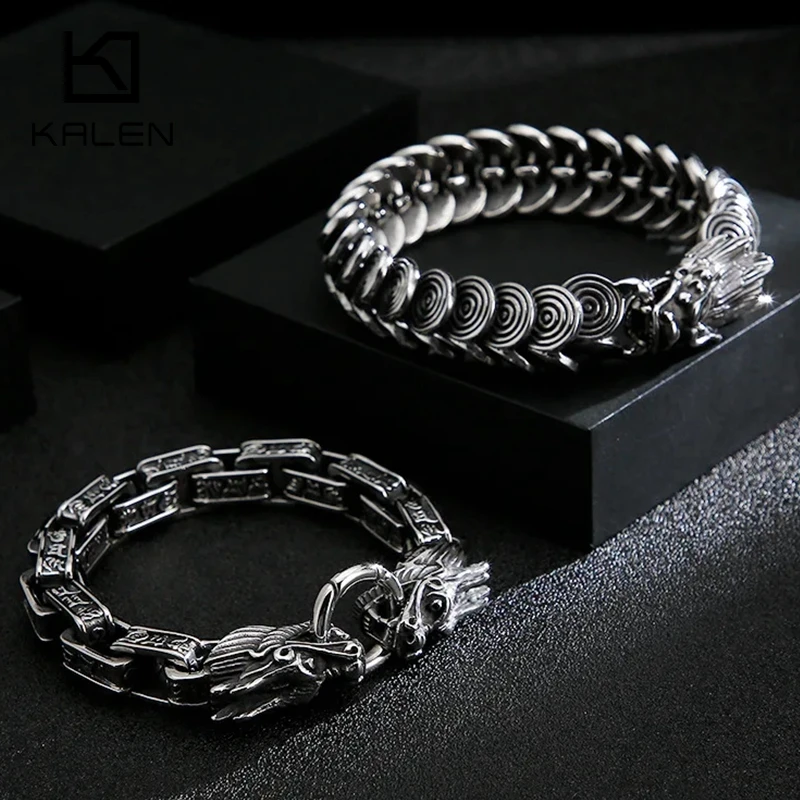 Stainless Steel Double Dragon Heads Bracelet Geometric Charm Hip Hop Punk Animal Jewelry For Men Wholesale Dropshipping