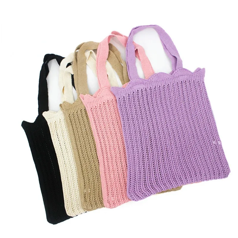 2023 New Knitted Shoulder Bag Square Solid Color Large Capacity Retro Simple Hollow Design Women's Handbags Trend All-match