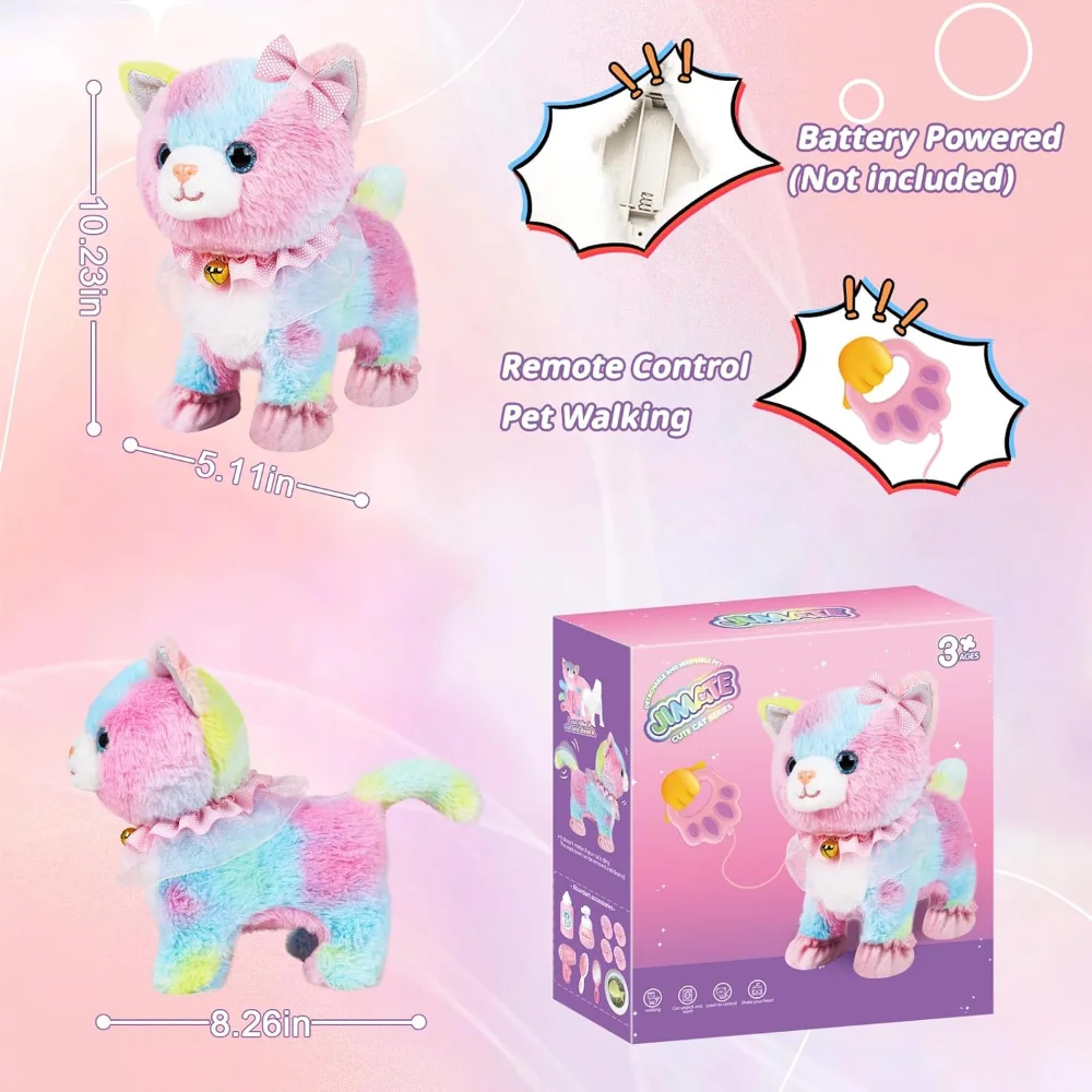 Interactive Electronic Plush Toy, Walking and Barking Robot Colorful Cat Plush, Remote Control Kitten Pets, Best Gifts for Girls 4