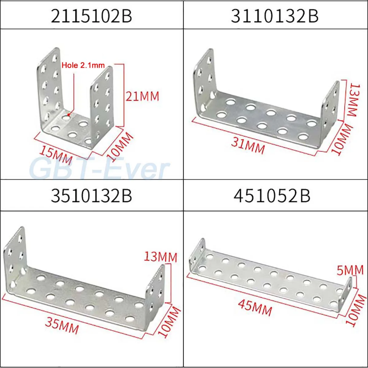 Description Picture 2 of item10Pcs Double Right Angle U-shaped Angle Iron Bracket Corner Bracket Corner Code Perforated Shaft Bracket Length 15/31/35/45mm