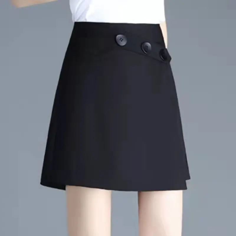 Simplicity Commute Solid Color High Waist Shorts Women's Clothing Korean Casual Button Irregular Patchwork Pants for Female
