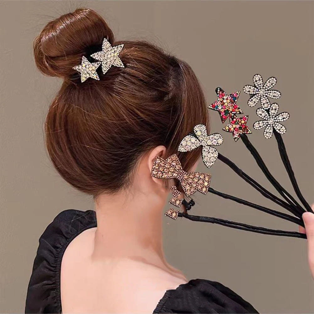 Rhinestone Star Hair Pin Flower Bud Head Bun Maker Bow Pearl Bun Maker Lazy Hair Dish Artifact Women Hair Styling Braiders 4