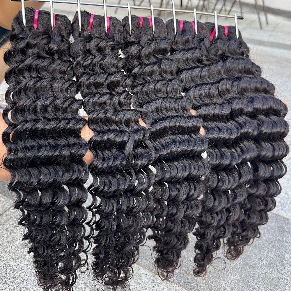 Deep Wave Bundles Natural Color 100% Human Hair Bundles Hair Weave Extension Deep Curly Bundles for Black Women 100g/Bundle