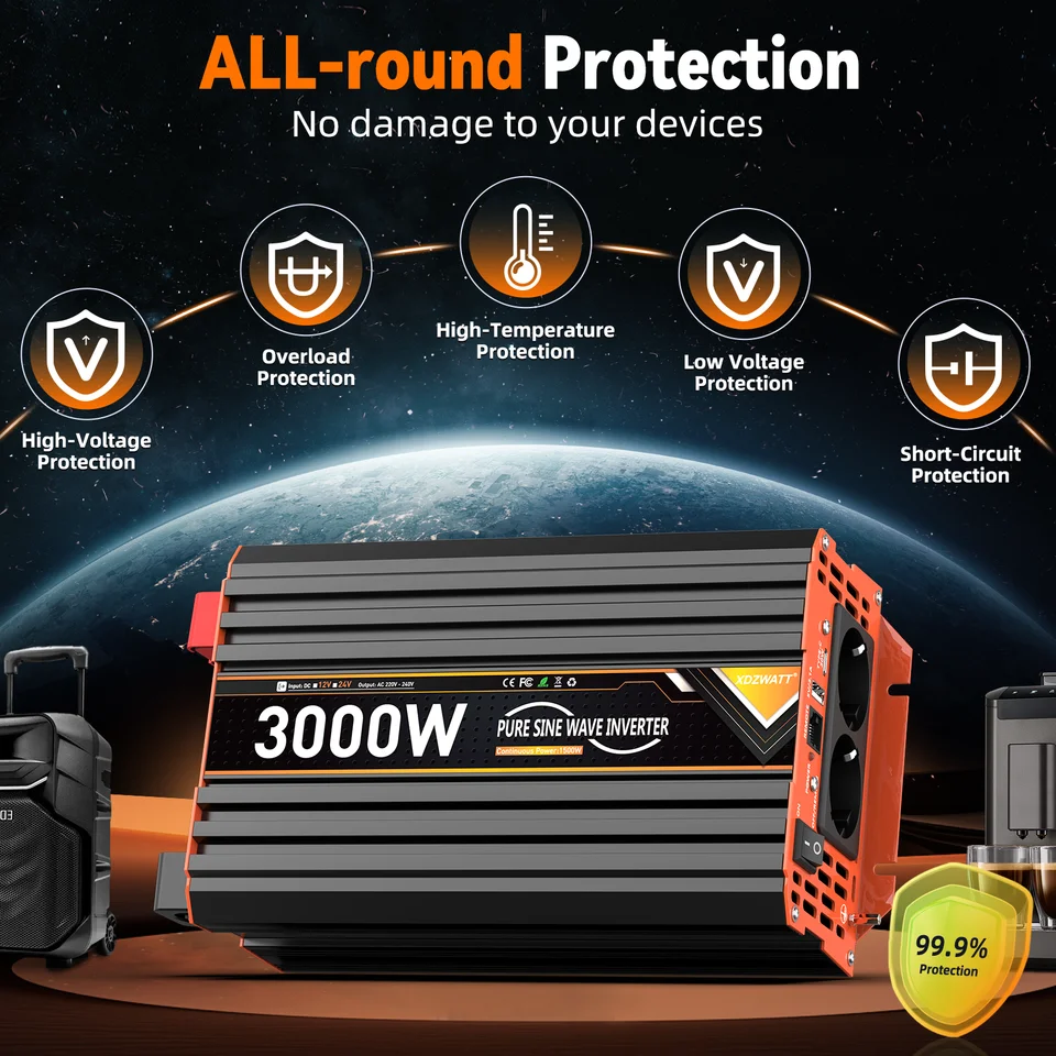 Alimentatore Camper Usb Convertitore Tensione 12V A 230V 1500W - Inverter Con USB, Display LCD, Onda Sinusoidale Modificata Alimentatore Auto - Foto 9