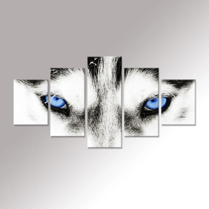 

5 Pieces White Wolf Home Decor Poster Blue Eyes Animal Print Canvas Painting Modern Style Picture Living Room Wall Art