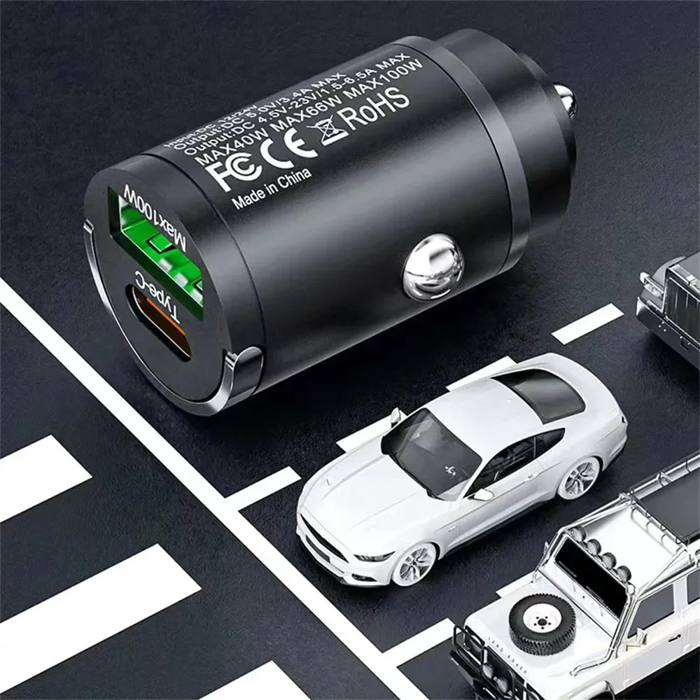 100W Mini Car Charger PD Type C Fast Charging Car Charger Cigarette Lighter For iPhone Samsung Xiaomi Car Phone Charger Adapter