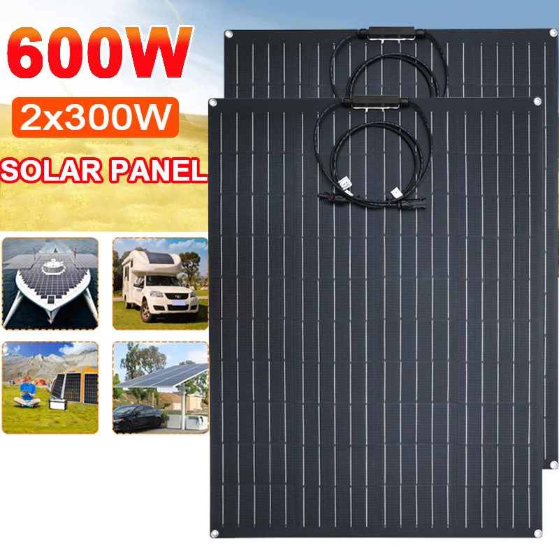 

18V 300W 600W Flexible Solar Panel Kit Monocrystalline Solar Power Cells Charger for Outdoor Camping Yacht Motorhome Car RV Boat