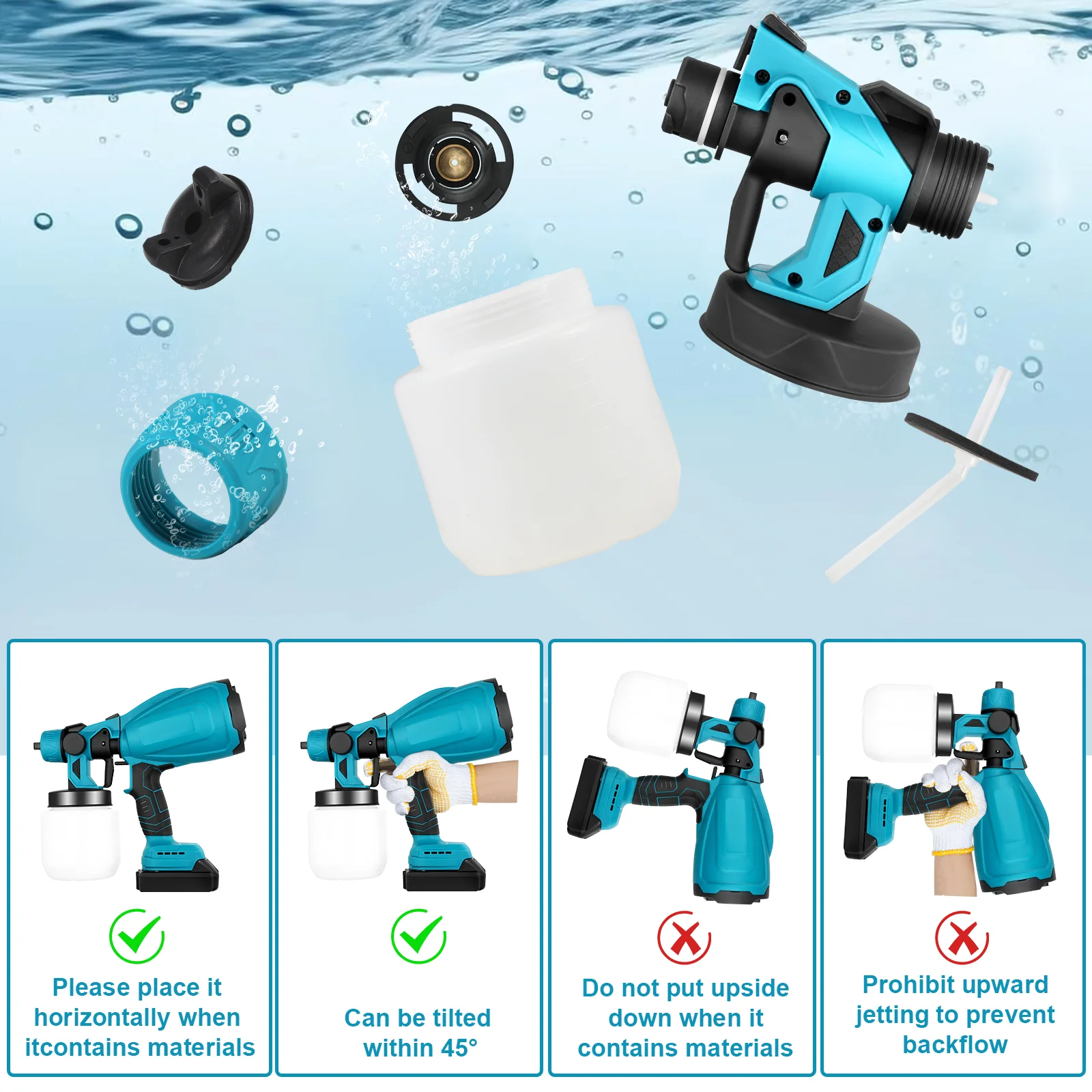 Paint Sprayer Compatible with 18V Battery with 3 Spray Patterns Handheld Paint Gun for Fence Walls Ceilings Home Painting