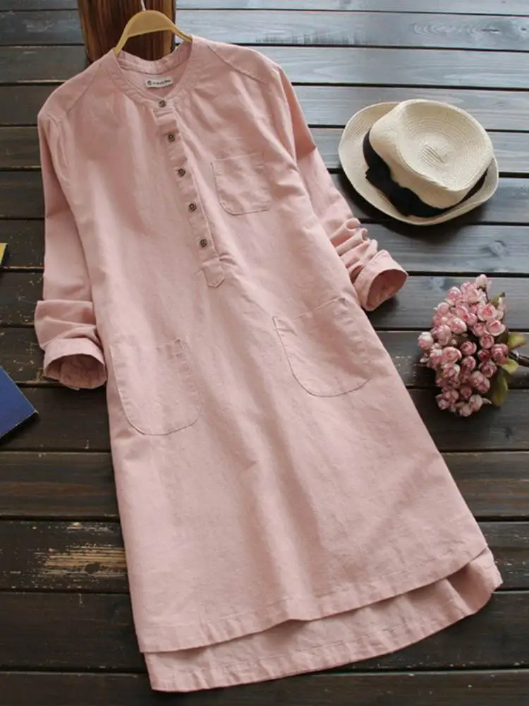 

ZANZEA Spring Female Long Sleeve Pockets Mini Dress Fashion OL Work Shirtdress Women Casual Solid Vestidos Elegant Sundress 2024