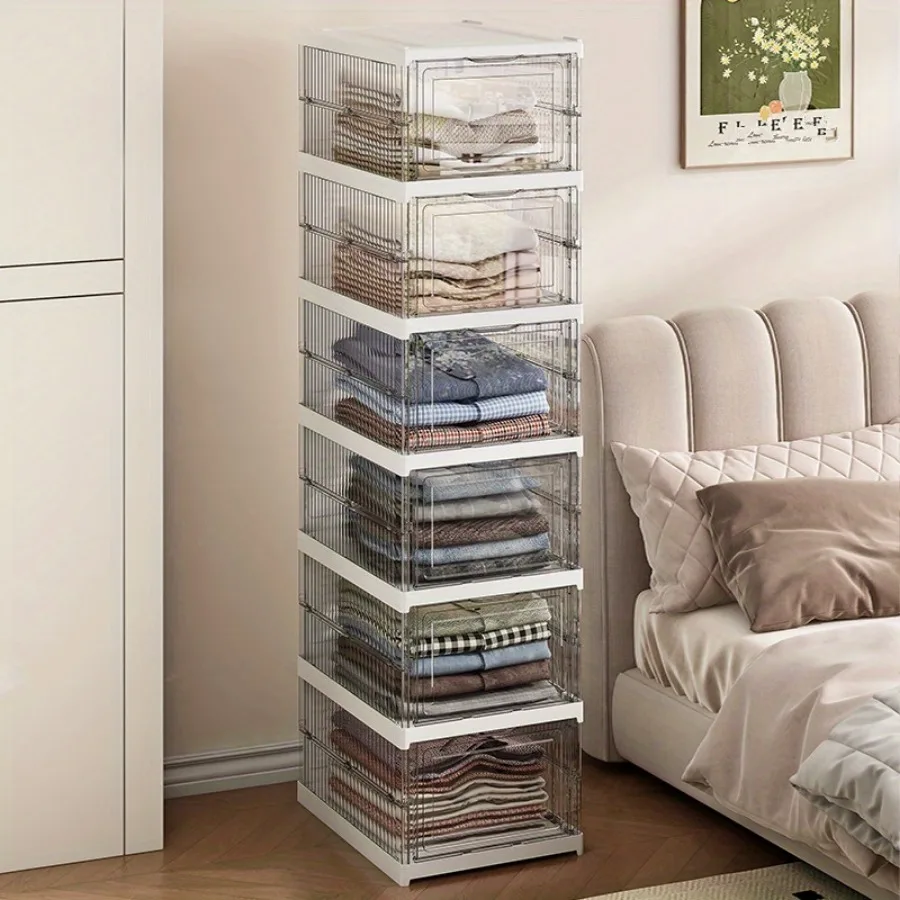 Foldable Shoe Rack Organizer Collapsible Shoes Storage Box Clear Shoe Boxes Cabinet with Lids Baskets, Bins & Containers