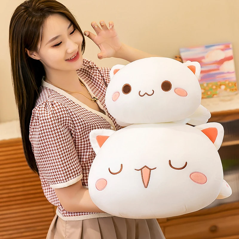 Kawaii Cat Plush Doll Stuffed Pillow Lying Cat Pillow Back Cushion White Grey Lovely Kids Plush Doll Birthday Gift for Children 3