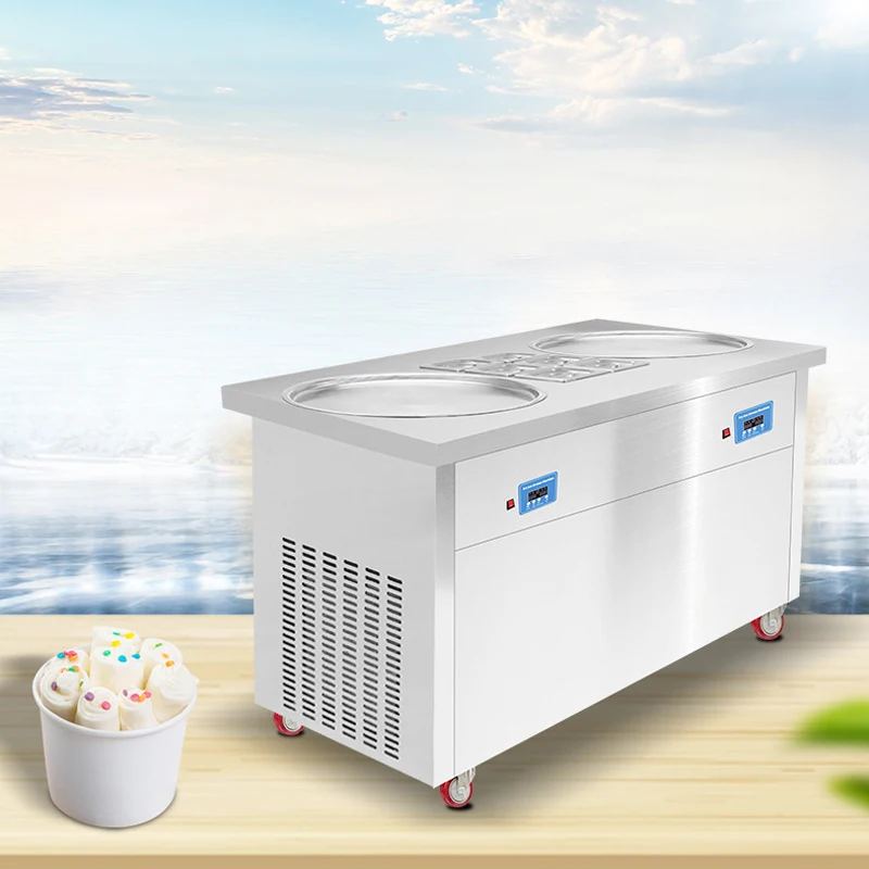 

Commercial Fried Ice Cream Roll Machine 220V 110V 2750W Double Square Round Pan Fry Flat Yoghourt Maker