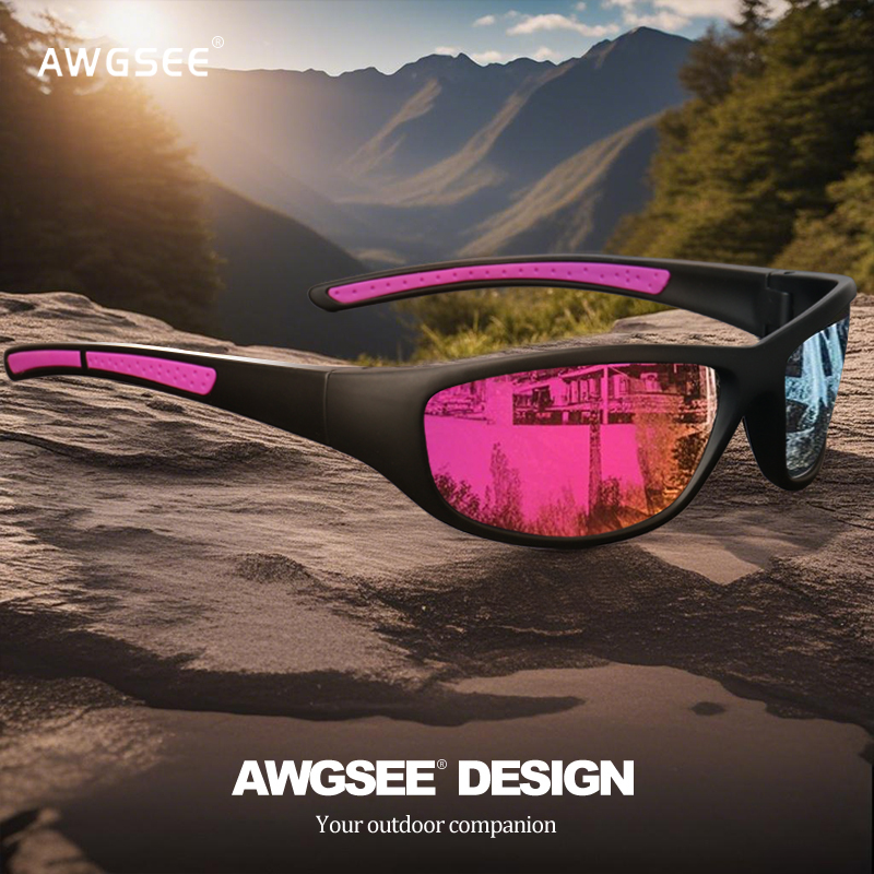 Fashion Polarized Wrap-Around Sports Sunglasses - Luxury Design Soft Temples,Purple/Blue/Red Lenses for Fishing,Hiking,Travel