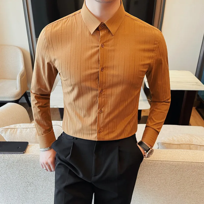 Shirt Men Long Sleeve Tuxedo Shirts Man Camisas Hombre Camisa Social Dress Shirt Design Chemise Slim Fit Korean Striped Blouse