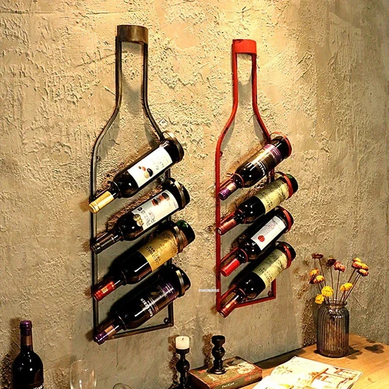 American Wall-mounted Wine Rack Home Creative Wine Cabinet Retro Bar Furniture Restaurant Bar Wrought Iron Wall Art Decorations