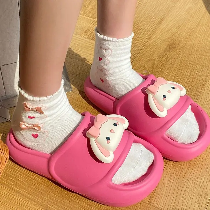 Sanrio Slippers Melody Soft Flat Shoes Women Cartoon Cute Home Slippers Anti Slip Female Summer Sweet Sandals Casual Shoes kids summer cartoon cave hole sandals 2023 garden beach slippers sandals non slip soft soled quick drying shoes