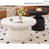 Couverture de table basse ronde imbriquée - Plateau ondulé en noyer avec base blanche - Tables centrales modernes pour salon et décoration intérieure 4