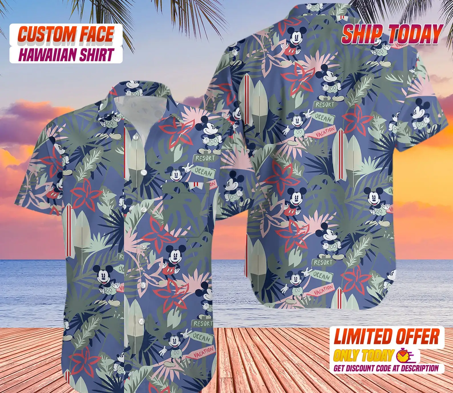 Tropical Floral Hawaiian shirts Men's and women's summer button-up short sleeve shirts Disney Beach Hawaiian shirts
