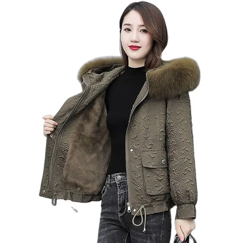 

Fashion Design Short Winter Jacket Parkas Thicken Add Velvet Padded Warm Women's Coats Female Printed Tooling Outerwear NEW