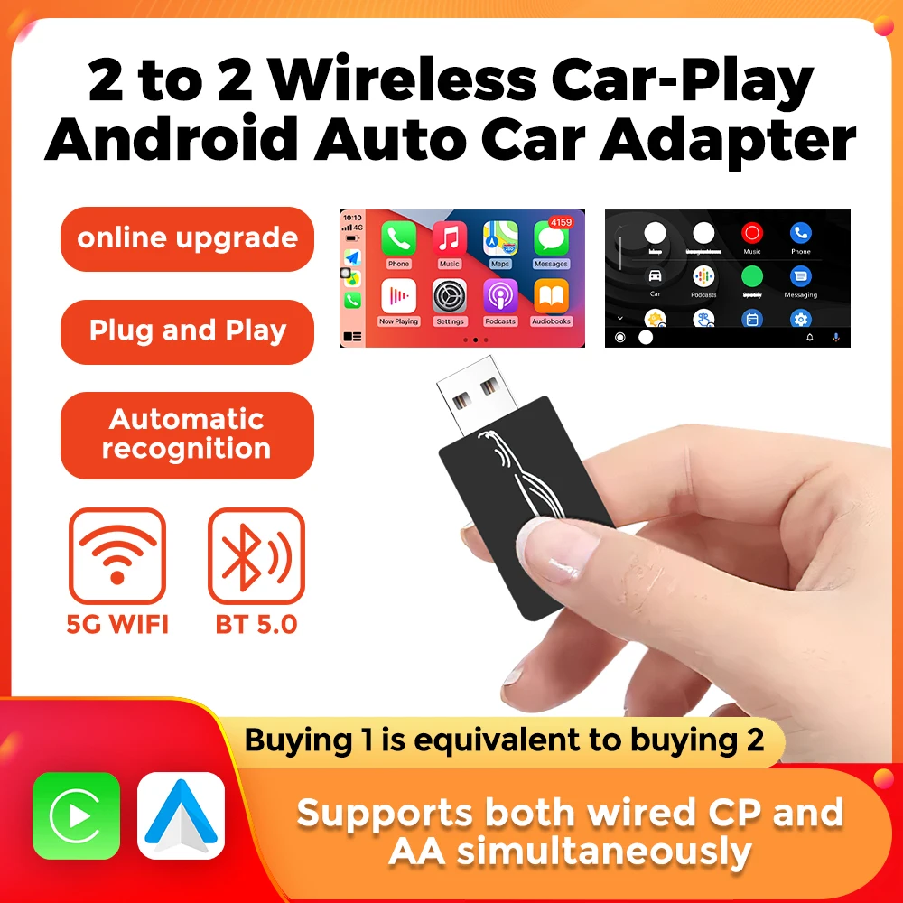 

Wired to Wireless Carplay Android Auto Smart box Plug And Play 5Ghz WiFi BT5.0 Support SWC Voice control MAP For Audi Hyundai VW