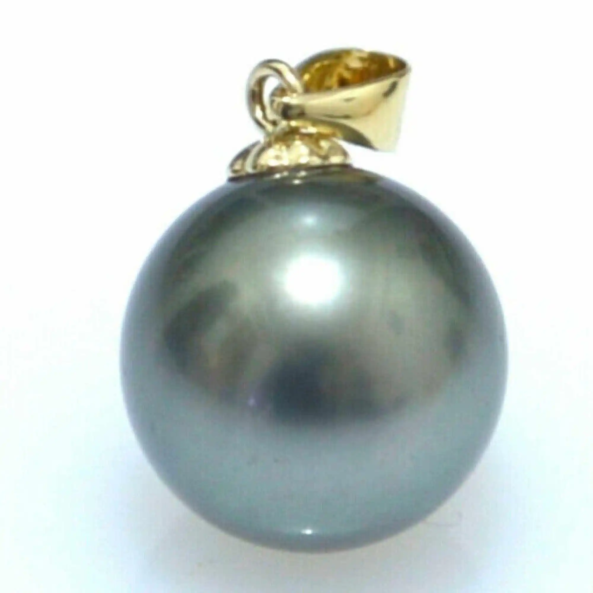 Gold Necklace 16mm black round shell pearl 14k gold necklace Natural Charms Amulet Crystal