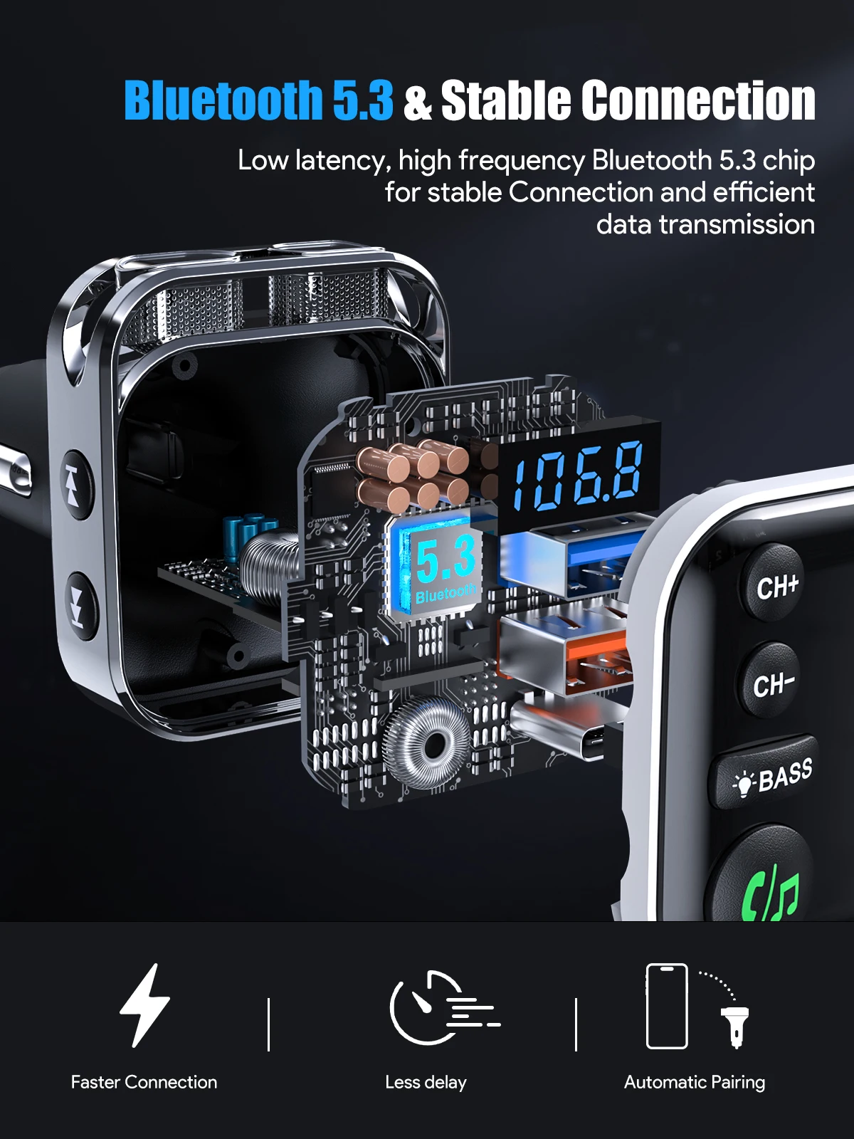 LENCENT Bluetooth 5.3 FM Transmitter PD 30W & QC3.0 Fast Charger Bluetooth  car Adapter Hi-Fi Music/Clear Calling Car Kit - AliExpress