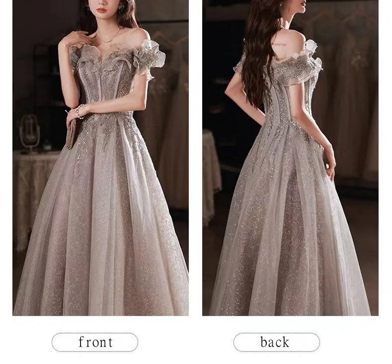 Elegant Evening Dresses Strapless A-Line Off The Shoulder Sequin Beaded Bandage Shiny Slim Backless Floor-Length Celebrity Gowns