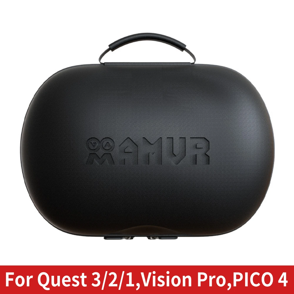 AMVR Portable Storage Bag for Meta Quest 3S /2 PICO 4 VR Headset PU Leather Hard Carrying Case for Meta Quest 3 Accessories