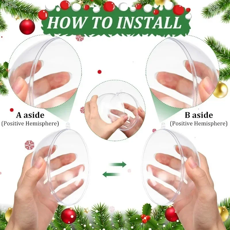 20/1PCS Christmas Transparent Ball Plastic Fillable Bauble Xmas Tree Hanging Ornament Decoration for Home Wedding Party Gift Box