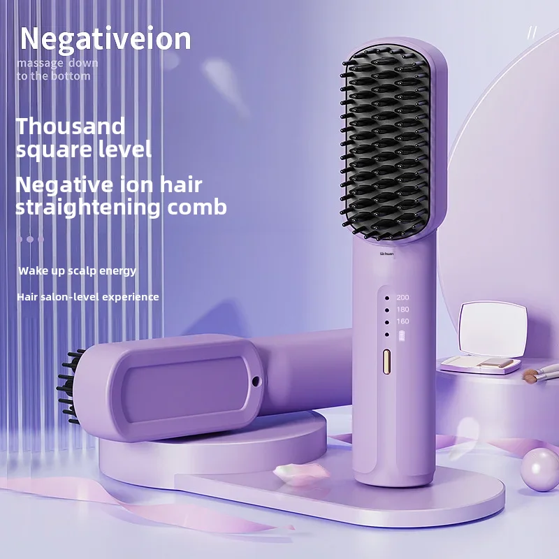 Portable Mini Wireless Usb Charging Hair Brush Home Use Straight Curly Two-in-one Brush Easy Carry Compact Design