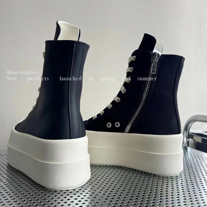 Women Punk High Top Sneakers Canvas Platform Heels Designer Elevator Shoes Lace Up Zip High Street Autumn Flats Black Boots - Image 6