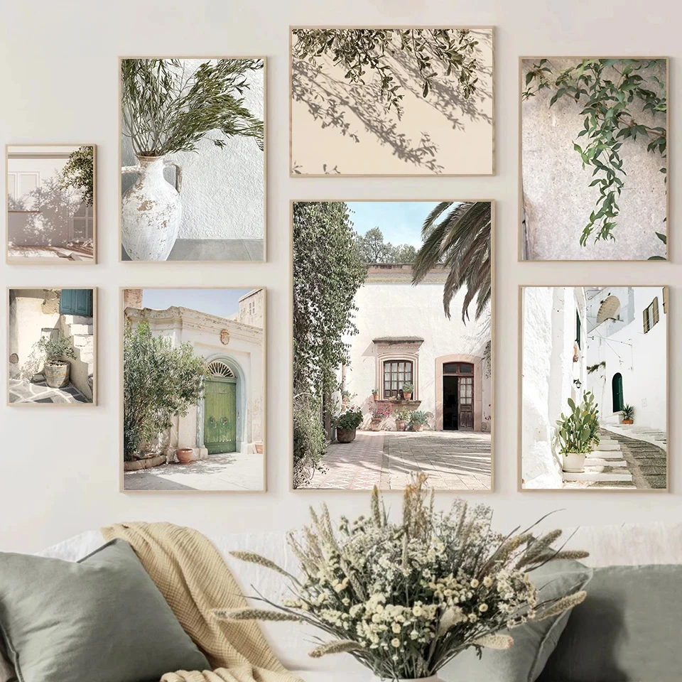 

Spanish Architecture Artislia Village Poster and Prints, Green Leaf, Indoor Plants Painting Decor, Boho Picture, Home Decor