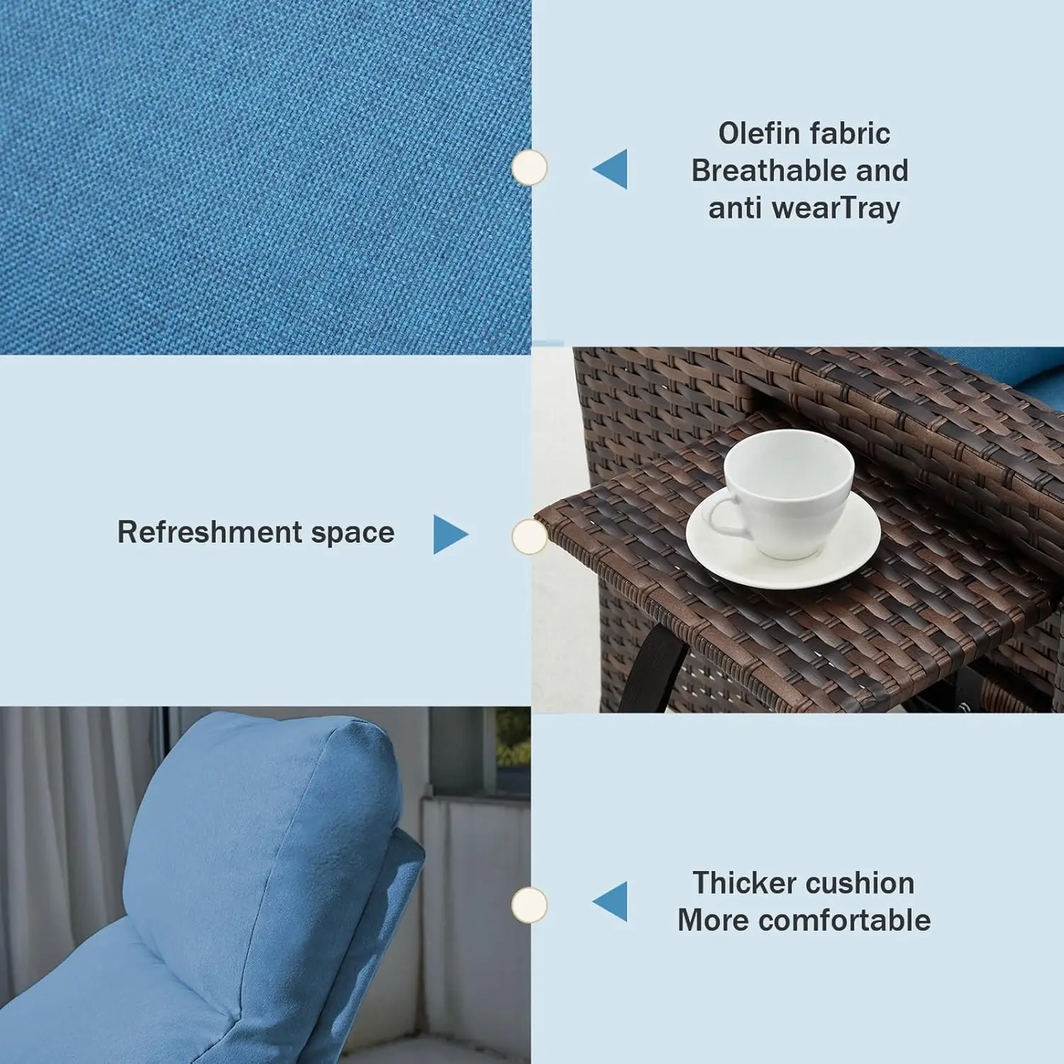 Outdoor Recliner Chair, Reclining Patio Chairs with Adjustable Back up to 150°Lay Flat and Extended Footrest, Wicker