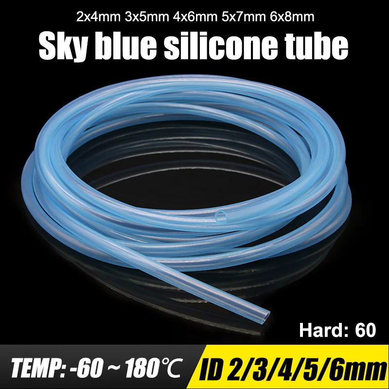 

1Meter ID 2 3 4 5 6mm Food Grade Sky Blue Silicone Rubber Tube Hose Tasteless Flexible High Temperature Resistant 2x4/4x6/6x8mm