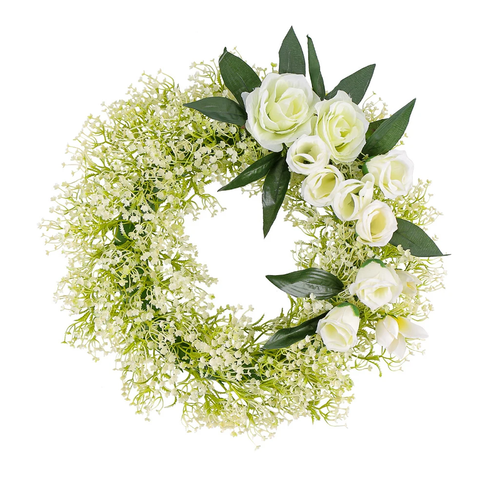 

1pc Garland Simulated Flower 2024 White Rose Wreath Wedding Outdoor Courtyard Decoration Festive Party Supplies Accessories