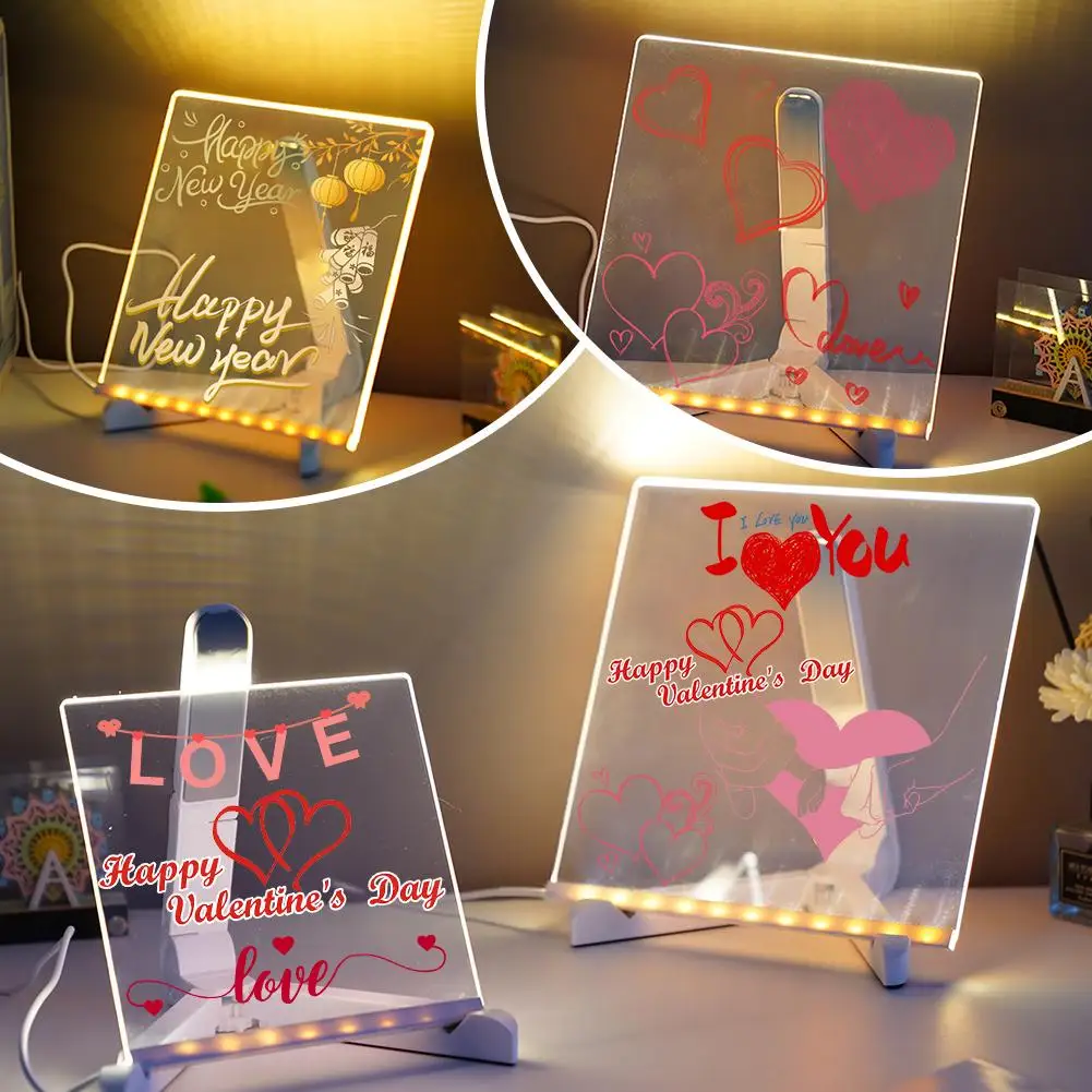 빛나는 INS 아크릴 무드등 - 투명 데스크탑 DIY 램프, 손글씨 메시지 및 그림 기능, 칙칙한 책상 조명 문제 해결